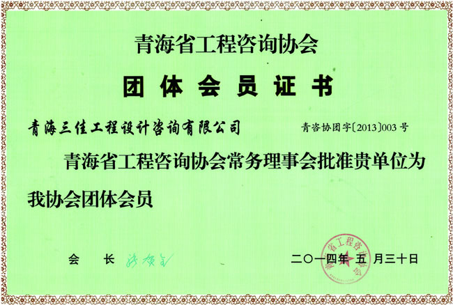 青海省工程咨询协会团体会员证书